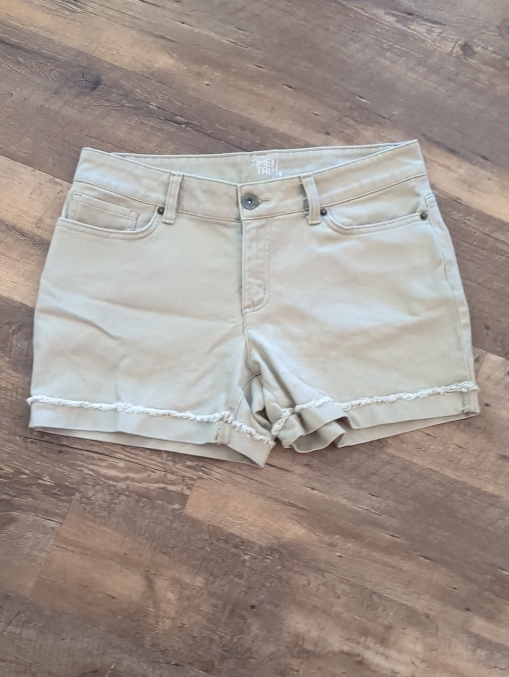 Time and Tru Tan Frayed Hem Shorts